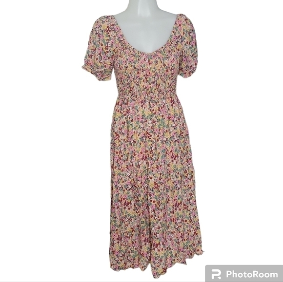 MOPOOGOSS Women's Elastic Bust Crew Neck Print Casual Flowy Midi Dress - Picture 2 of 8